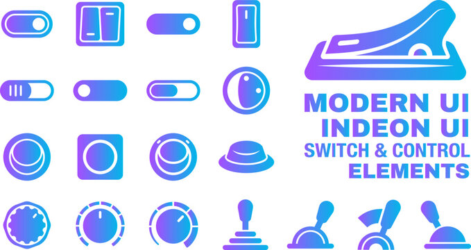 Modern ui switch and control elements for digital interfaces and web design with gradient colors.