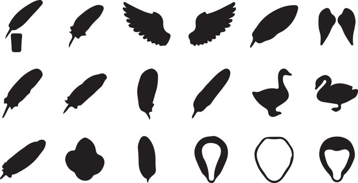 Black silhouettes of feathers and swans