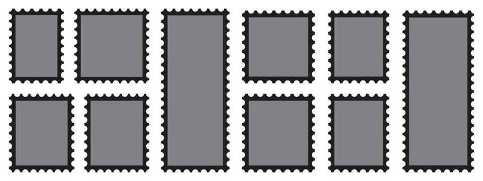 Postage Stamp Frame Border Set &ndash; Vintage Perforated Rectangle Vector Collection.