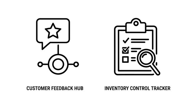 Customer feedback hub and inventory control tracker icons with customer