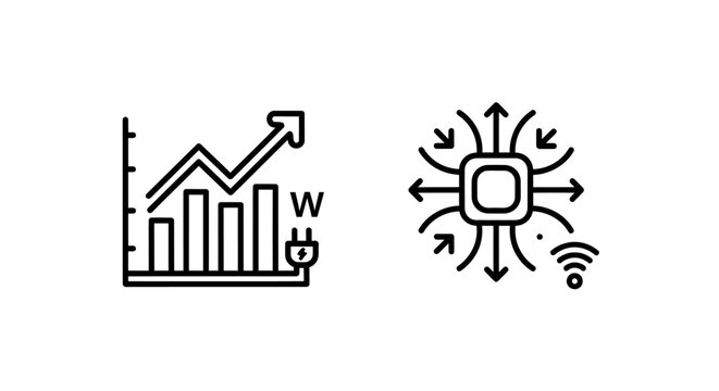 Growth chart with plug and cpu chip icons wireless analytics business