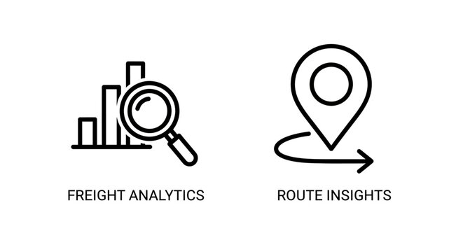 Freight analytics and route insights logistics icon set with analytics, insights