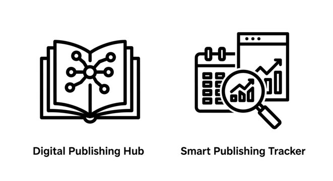 Digital publishing hub book and smart publishing tracker analytics icons