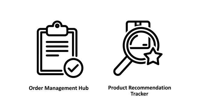 Order management hub and product recommendation tracker icons with management