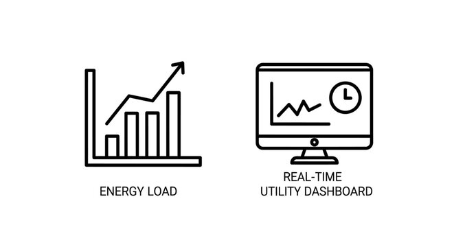 Energy load analysis and real time utility dashboard monitoring icons