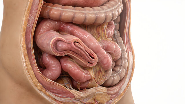 Intussusception Bowel Obstruction 3D Anatomy Illustration for Digestive Health Education and Patient Information Materials