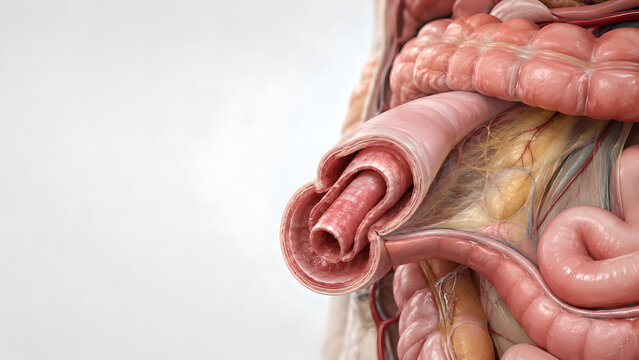 Intussusception Bowel Obstruction 3D Anatomy Illustration for Digestive Health Education and Patient Information Materials