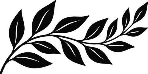 Minimalist black silhouette branch with leaves elegant botanical illustration © Muhammad
