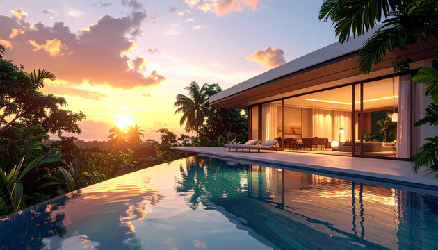 Luxury Tropical Villa with Pool Sunset
