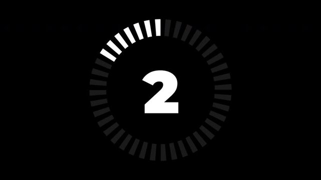 Dynamic white circle countdown timer from ready to go with numbers five to one, a clean digital graphic animation for sports, fitness, and event transitions featuring an alpha channel for easy overlay