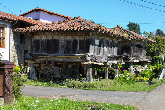 Traditional agricultural building called Horreo in Asturias, Spain