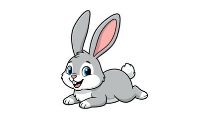 Obraz premium Cute cartoon rabbit lying down isolated on white background