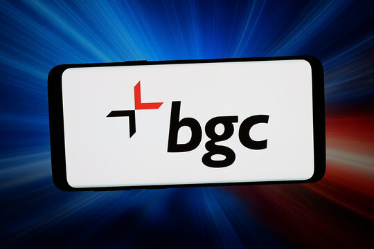 Stuttgart, Germany - 05-18-2026: In this photo illustration, the logo of US financial company BGC Group Inc. is displayed on a smartphone in front of abstract background on computer screen.