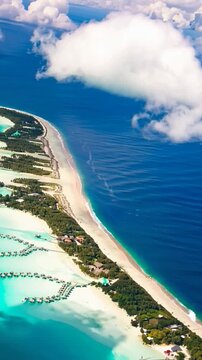 Bora Bora Island, French Polynesia. Aerial view of the island. Vertical video