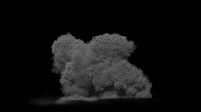 Ground Burst Detonating With Large Expanding Smoke Cloud on Transparent Background