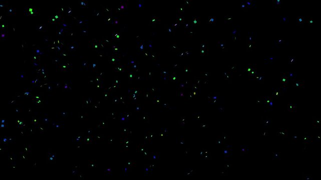 Triple explosion of RGB confetti on transparent background, Celebration 4K video