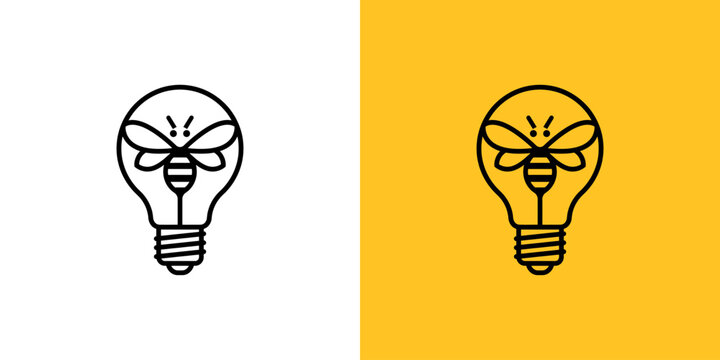 Firefly Insect with Electric Light Bulb Lamp Logo Design