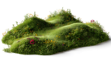 Fototapeta premium Minimal green meadow landscape shaped like soft hills, isolated on white background. Concept of eco design, nature harmony and sustainable environment.