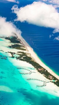Bora Bora Island, French Polynesia. Aerial view of the island. Vertical video