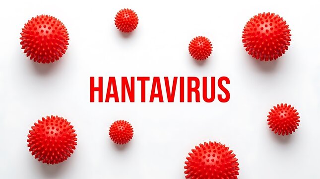 Abstract representation of the Hantavirus disease with spiky red spheres on a white background symbolizing infection