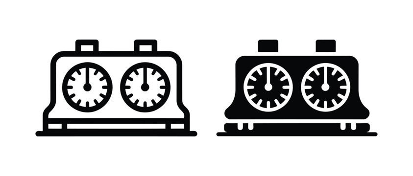 Set of two chess clock timer icons in outline and solid styles