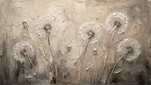 Neutral Dandelion Vintage Botanical - The Neutral Bloom Anthem Materic Oil Painting