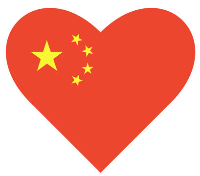 Flag of China isolated in heart shape.
