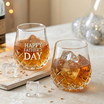 Two glasses of whiskey for Father Day celebration with ice cubes