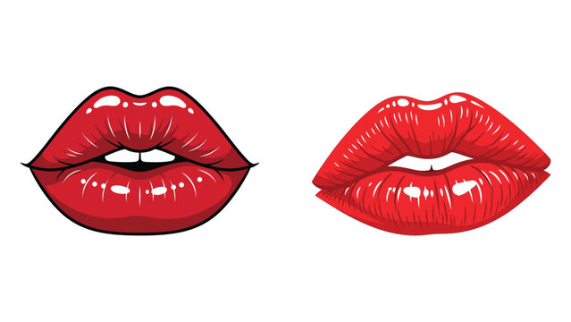 Close-up of red glossy lips with teeth showing