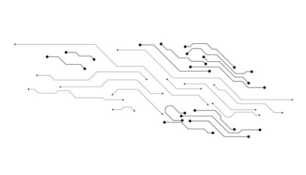 Technology black circuit diagram concept. High-tech circuit board connection system.Vector abstract technology on a white background.