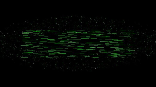 Green code matrix glitch on black background with output screen