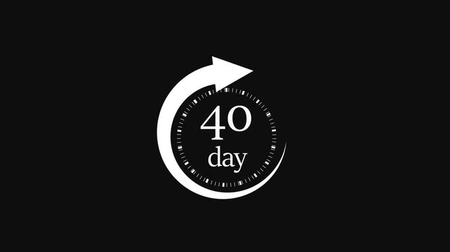 A 40-day countdown with circular arrow motion indicating time passing and cycle completion on a black background.