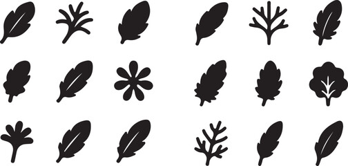 Black leaf and feather silhouettes on white background © Md. Musaddik Rahman