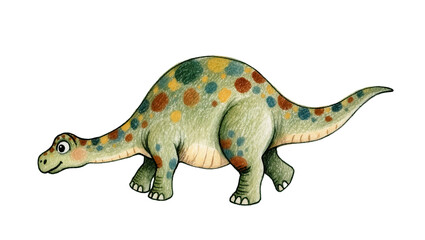 Green spotted dinosaur with long neck, isolated on transparent background © Ozols