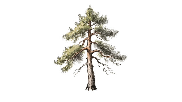 Detailed pine tree with textured bark and green needles, isolated on transparent background