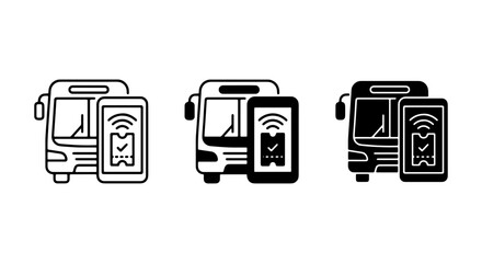 Digital bus ticket icons, mobile transit pass vector set, contactless public transport payment © Rahul