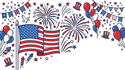 Hand drawn illustration of American flag with patriotic festive elements. © felixde