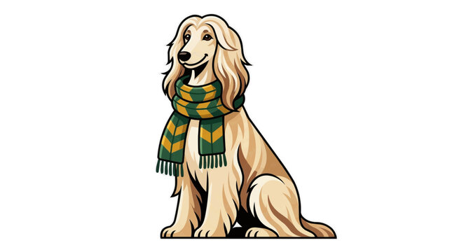 Afghan Hound Dog Wearing a Knitted Scarf Illustration Pet in the 2026 soccer world championship
