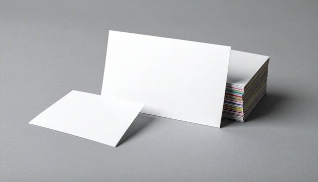 Minimalist stack of square cards on a gray surface, one blank and one with a colorful geometric circle design, symbolizing creativity, balance, and modern simplicity.
