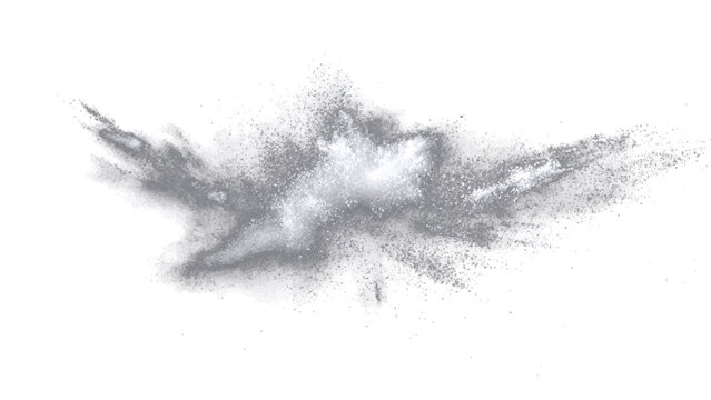 Explosion silver glitter dust particles dispersing chaotic pattern, creating dynamic abstract effect.