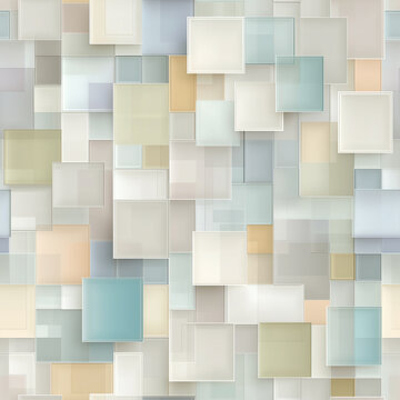 Seamless abstract 3D square mosaic pattern with soft pastel gray blue cream and layered tile texture