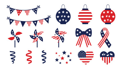 Fototapeta premium American patriotic icons and symbols for 4th of july celebrations