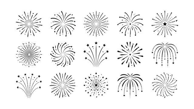 Fireworks explosions in black and white on plain background