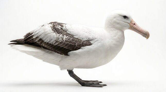 Full body side profile shot of an albatross bird on a white background.