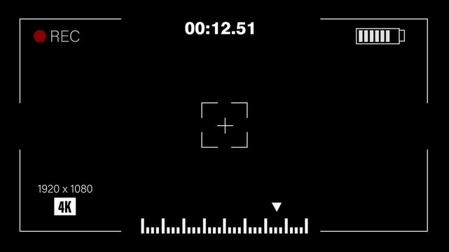 Video camera view finder recording interface with REC indicator and battery icon on alpha channel