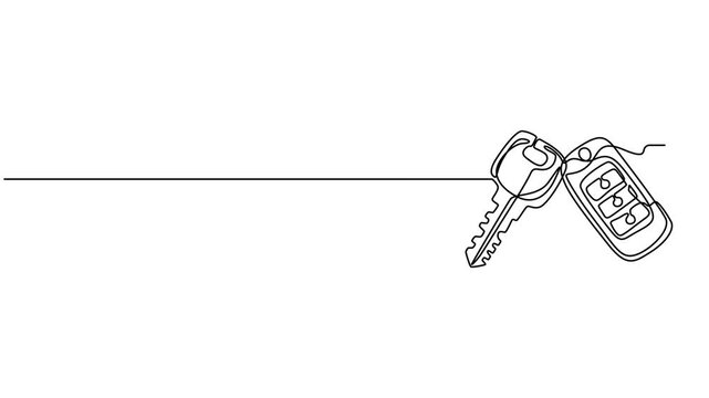 Self drawing line animation car keys continuous one single line drawn concept video, Self drawing animation of single line draw key car and key ring over the metallic. Clipping path included.