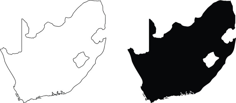South Africa map icons, outline and silhouette shapes representing geographic location navigation and regional mapping concepts.