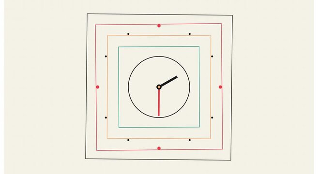 Abstract geometric clock animation with rotating squares and minimalist animation