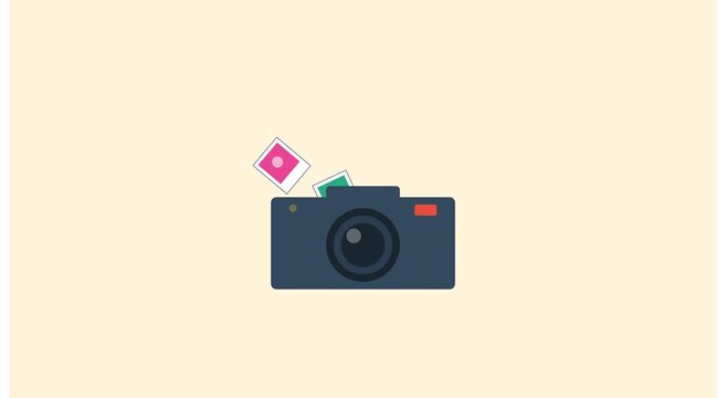 Animated camera printing colorful flat motion animation