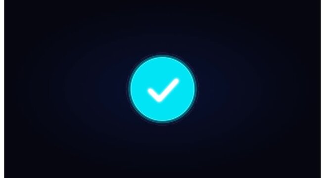 Animated blue checkmark appearing on dark animation background, for ui